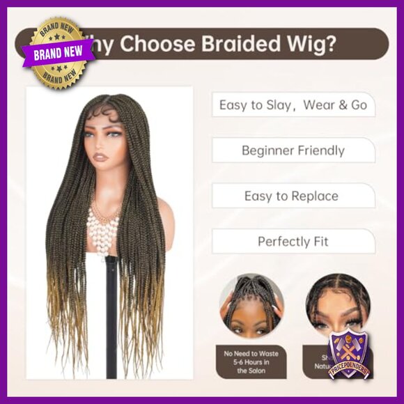 30 Inch Glueless Double Lace Braided Wig with Baby Hair Human Blend main image 6
